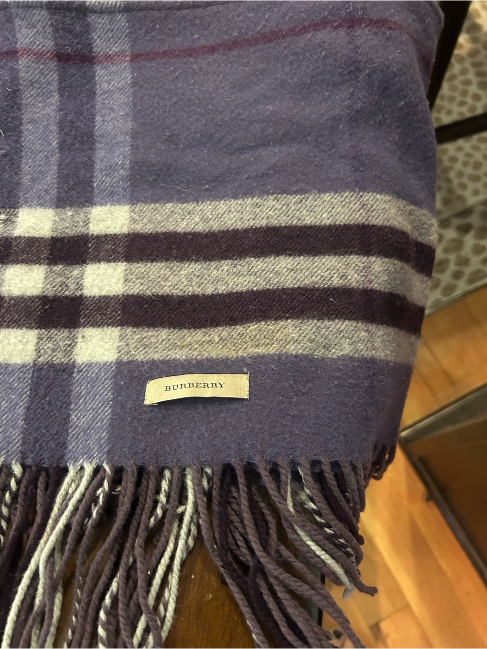 Burberry Purple Plaid Wool Fringe Scarf: Snood